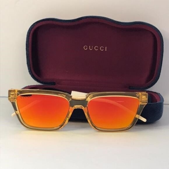 💯 - New  Authentic Gucci Orange Mirror Rectangular Men's Sunglasses GG0975S … - Picture 14 of 17